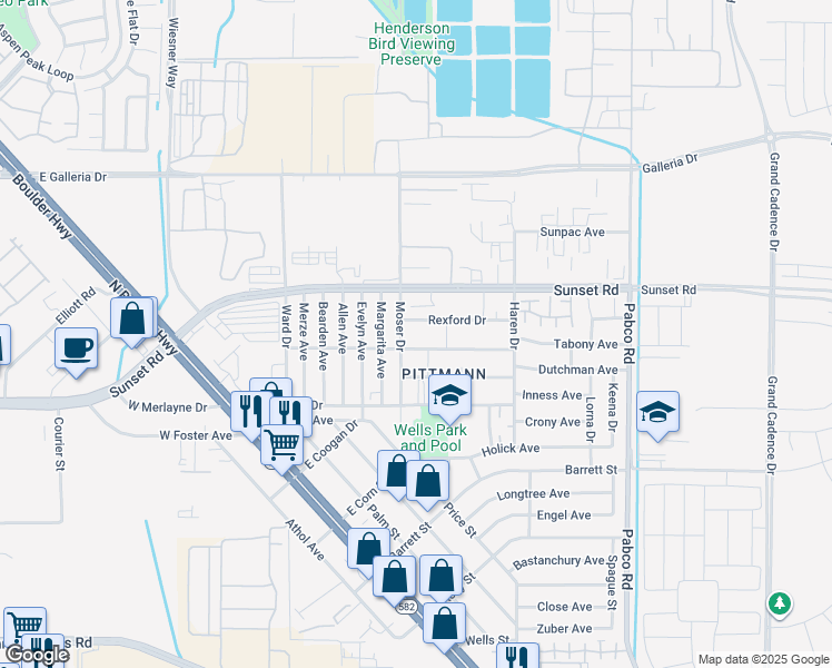 map of restaurants, bars, coffee shops, grocery stores, and more near 409 Jefferson Boulevard in Henderson