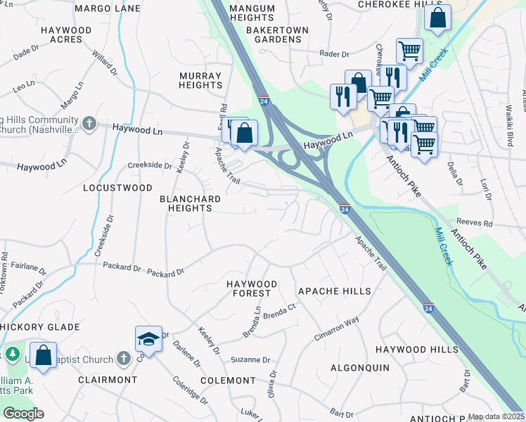 map of restaurants, bars, coffee shops, grocery stores, and more near 15B Mary Anton Court in Nashville