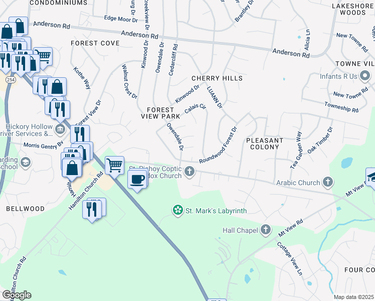 map of restaurants, bars, coffee shops, grocery stores, and more near 3033 Owendale Drive in Nashville