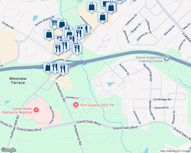 map of restaurants, bars, coffee shops, grocery stores, and more near 2985 Victoria Falls Drive in Burlington