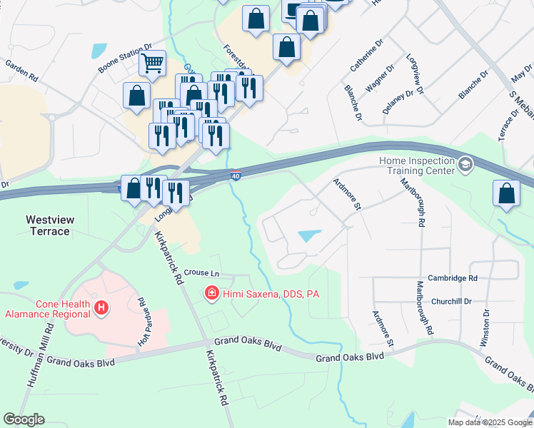 map of restaurants, bars, coffee shops, grocery stores, and more near 2985 Victoria Falls Drive in Burlington