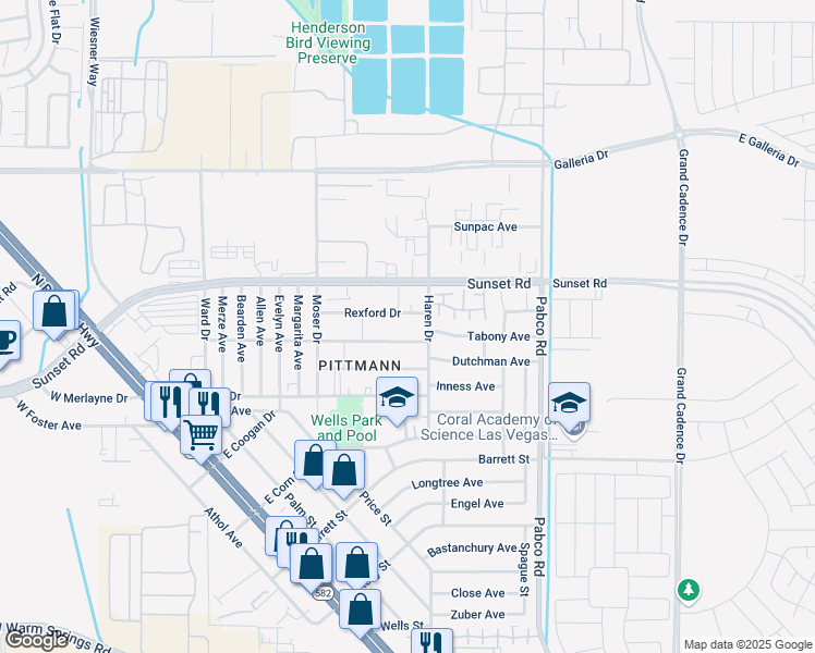 map of restaurants, bars, coffee shops, grocery stores, and more near 477 Rexford Drive in Henderson