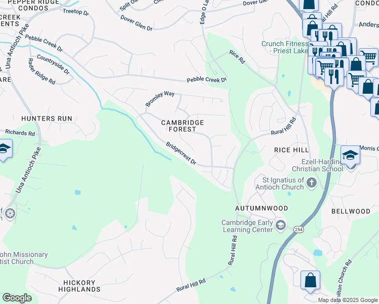 map of restaurants, bars, coffee shops, grocery stores, and more near 2609 Welshcrest Dr in Nashville