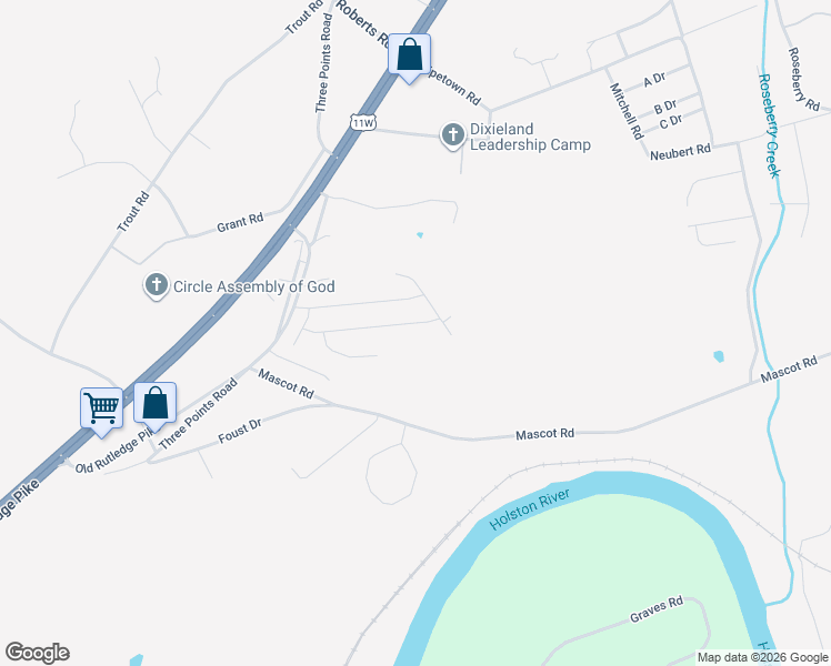 map of restaurants, bars, coffee shops, grocery stores, and more near 2810 Wendi Ann Drive in Knoxville