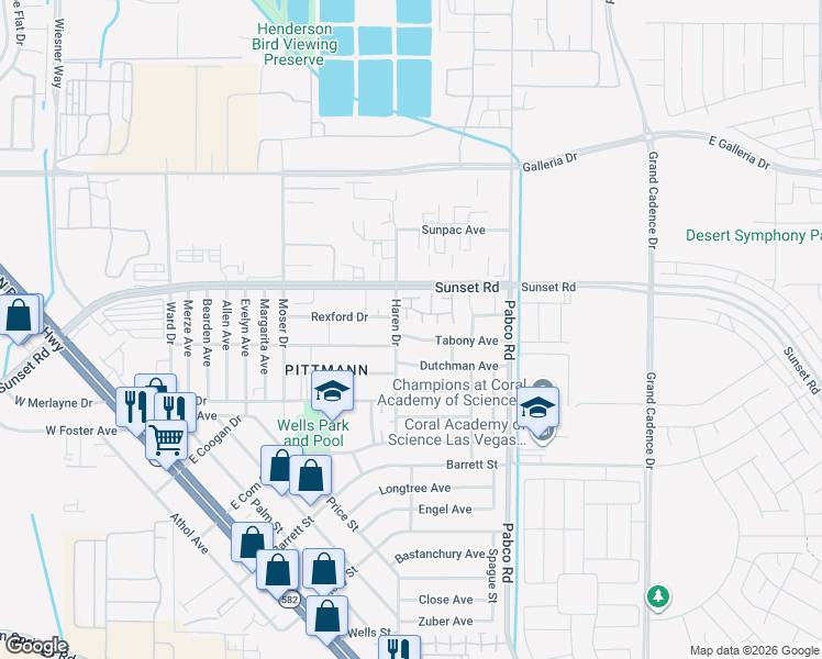 map of restaurants, bars, coffee shops, grocery stores, and more near 507 Tabony Avenue in Henderson