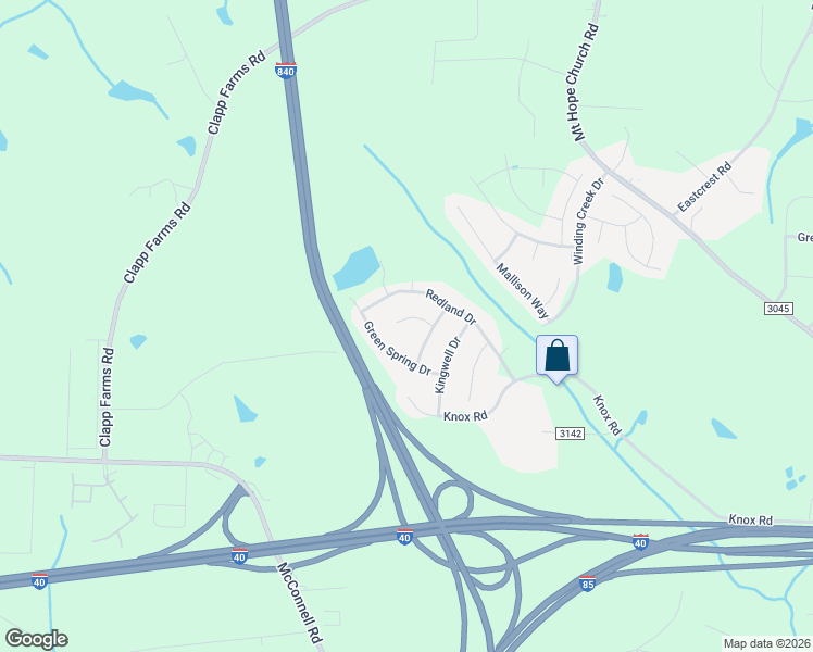 map of restaurants, bars, coffee shops, grocery stores, and more near 7 Red Brush Court in McLeansville