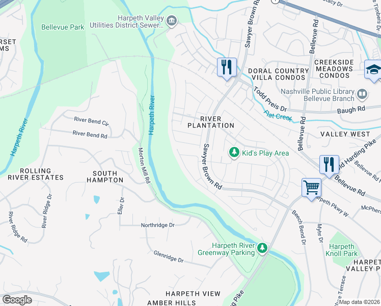 map of restaurants, bars, coffee shops, grocery stores, and more near 8504 Sawyer Brown Road in Nashville