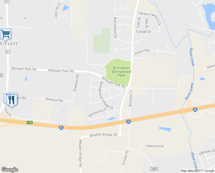 map of restaurants, bars, coffee shops, grocery stores, and more near 7440 Oliver Park Drive in Whitsett