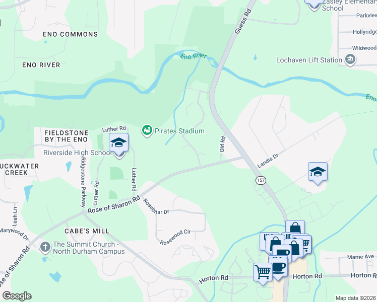 map of restaurants, bars, coffee shops, grocery stores, and more near 3003 Glenn Glade Drive in Durham