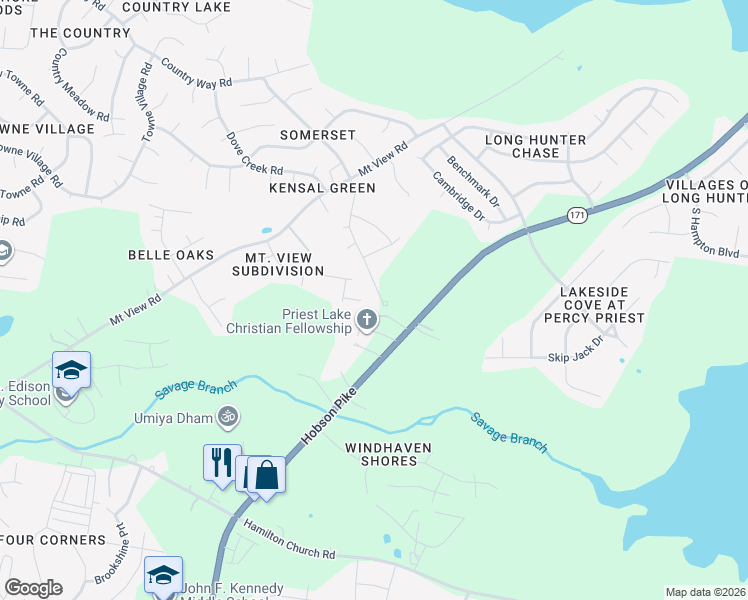 map of restaurants, bars, coffee shops, grocery stores, and more near 3880 Park Royal Lane in Nashville
