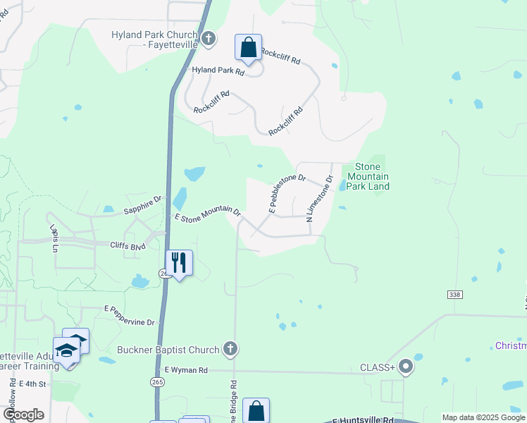 map of restaurants, bars, coffee shops, grocery stores, and more near 2920 East Pebblestone Drive in Fayetteville