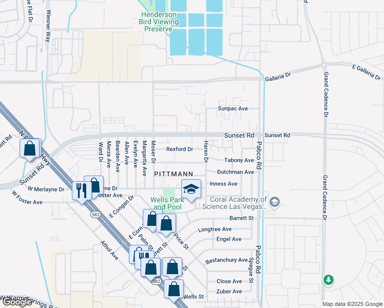 map of restaurants, bars, coffee shops, grocery stores, and more near 471 Rexford Drive in Henderson
