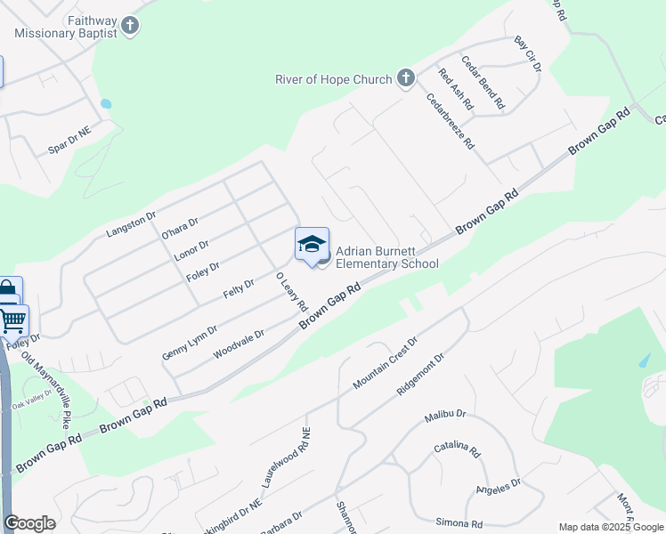 map of restaurants, bars, coffee shops, grocery stores, and more near 4521 Brown Gap Road in Knoxville
