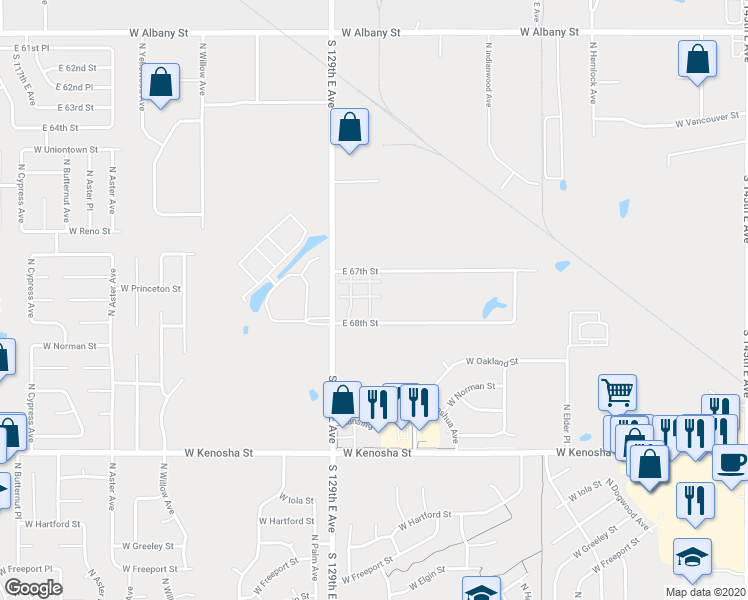 map of restaurants, bars, coffee shops, grocery stores, and more near 3309 West Princeton Street in Broken Arrow