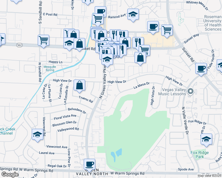 map of restaurants, bars, coffee shops, grocery stores, and more near 2432 Pickwick Drive in Henderson
