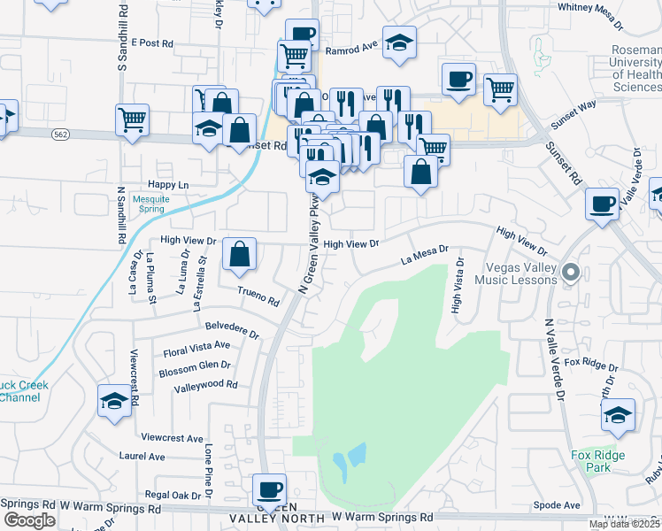 map of restaurants, bars, coffee shops, grocery stores, and more near 2446 Pickwick Drive in Henderson