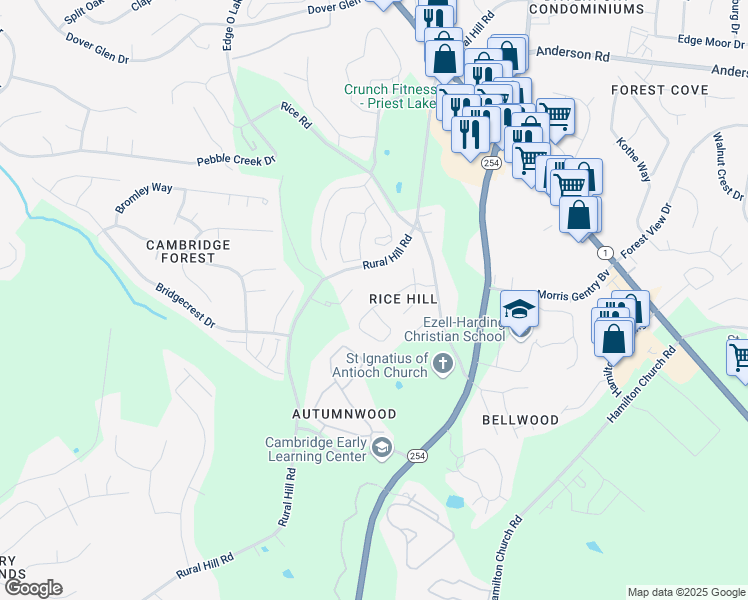 map of restaurants, bars, coffee shops, grocery stores, and more near 1328 Rice Hill Circle in Nashville