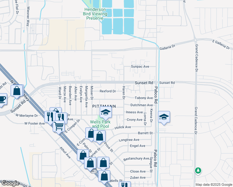 map of restaurants, bars, coffee shops, grocery stores, and more near 477 Rexford Drive in Henderson