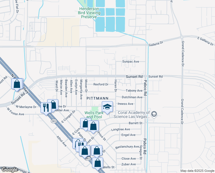 map of restaurants, bars, coffee shops, grocery stores, and more near 477 Rexford Drive in Henderson