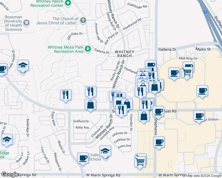 map of restaurants, bars, coffee shops, grocery stores, and more near 1506 Ironbark Drive in Henderson
