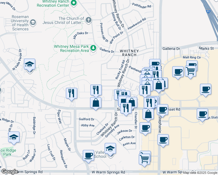 map of restaurants, bars, coffee shops, grocery stores, and more near 1512 Ironbark Drive in Henderson