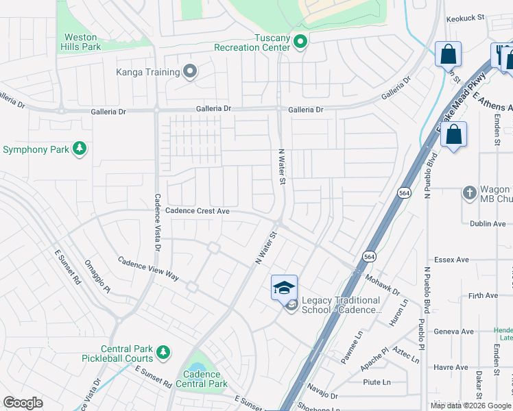 map of restaurants, bars, coffee shops, grocery stores, and more near Cadence Crest Avenue in Henderson
