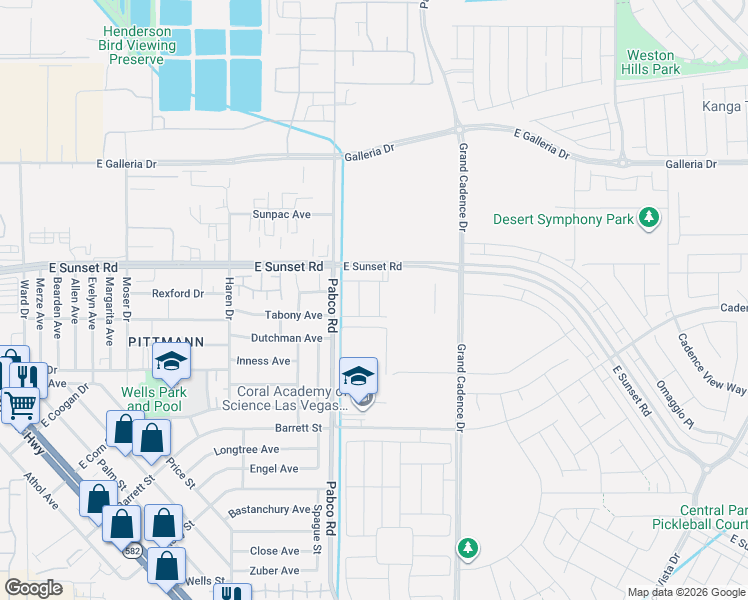 map of restaurants, bars, coffee shops, grocery stores, and more near 1902-1932 Pabco Road in Henderson