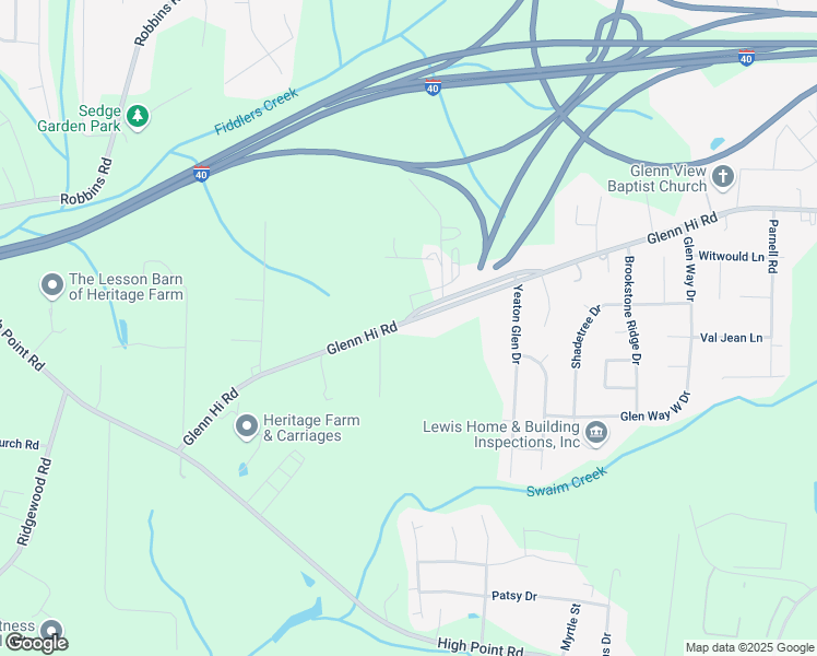 map of restaurants, bars, coffee shops, grocery stores, and more near 4058 Glenn Hi Road in Winston-Salem
