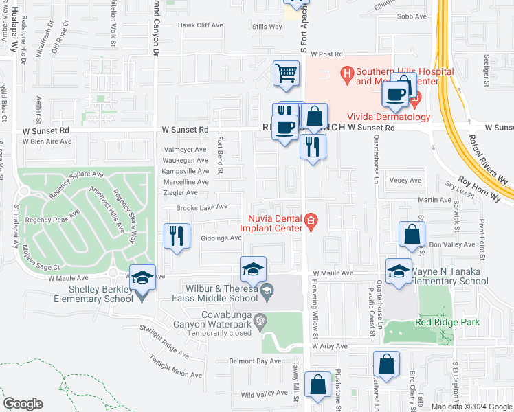 map of restaurants, bars, coffee shops, grocery stores, and more near 9527 Crooked Wood Avenue in Las Vegas
