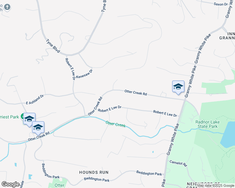 map of restaurants, bars, coffee shops, grocery stores, and more near 1343 Otter Creek Road in Nashville
