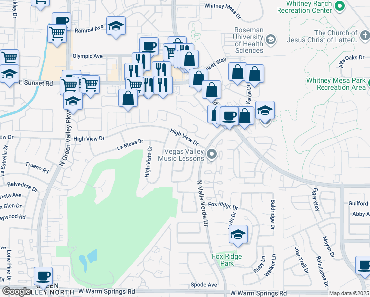 map of restaurants, bars, coffee shops, grocery stores, and more near 2488 Marlene Way in Henderson