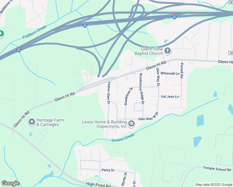 map of restaurants, bars, coffee shops, grocery stores, and more near 6081 Shaw Hills Court in Winston-Salem