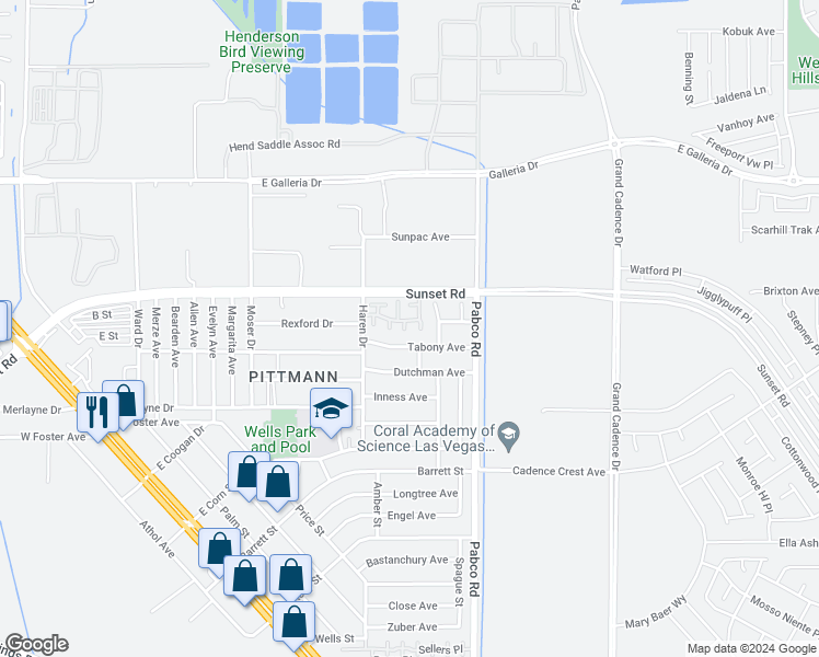 map of restaurants, bars, coffee shops, grocery stores, and more near 564 Kristin Lane in Henderson
