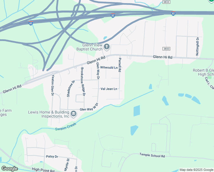 map of restaurants, bars, coffee shops, grocery stores, and more near 4211 Val Jean Lane in Winston-Salem