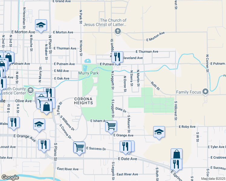 map of restaurants, bars, coffee shops, grocery stores, and more near 802 East Willow Avenue in Porterville