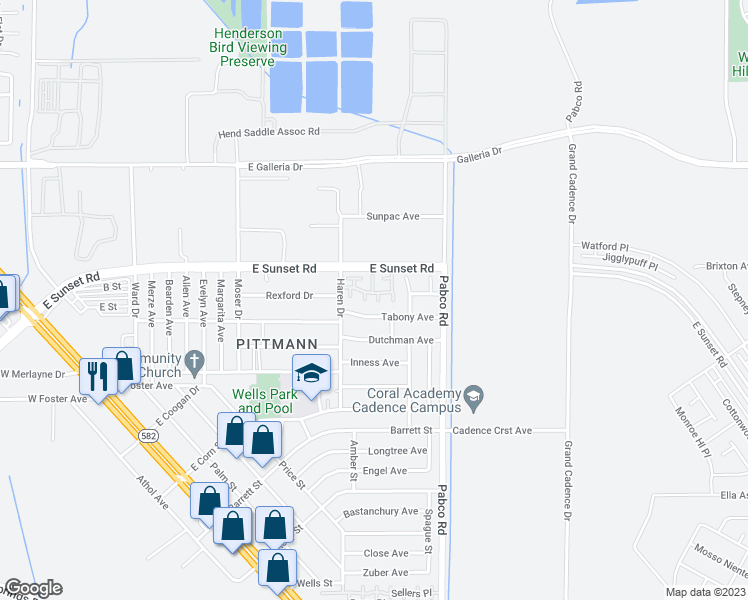 map of restaurants, bars, coffee shops, grocery stores, and more near 554 Kristin Lane in Henderson