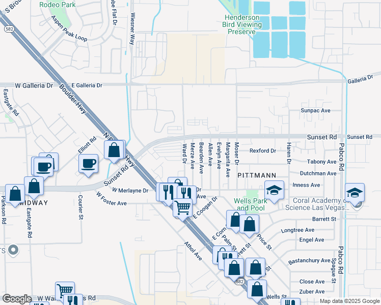 map of restaurants, bars, coffee shops, grocery stores, and more near 1909 Merze Avenue in Henderson