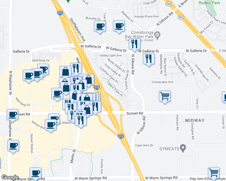 map of restaurants, bars, coffee shops, grocery stores, and more near 679 Taliput Palm Place in Henderson