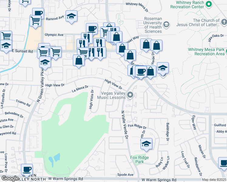 map of restaurants, bars, coffee shops, grocery stores, and more near 2488 Marlene Way in Henderson