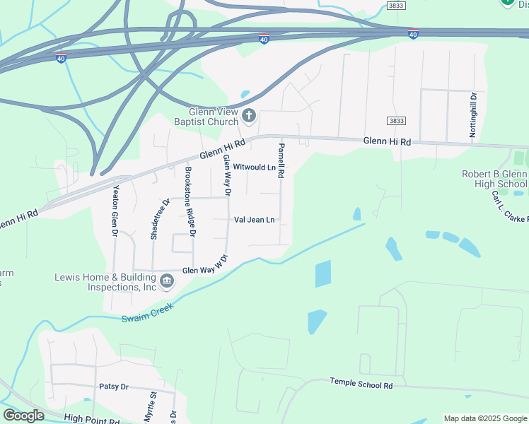 map of restaurants, bars, coffee shops, grocery stores, and more near 4211 Val Jean Lane in Winston-Salem