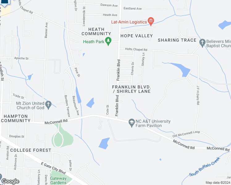 map of restaurants, bars, coffee shops, grocery stores, and more near 800 Franklin Boulevard in Greensboro