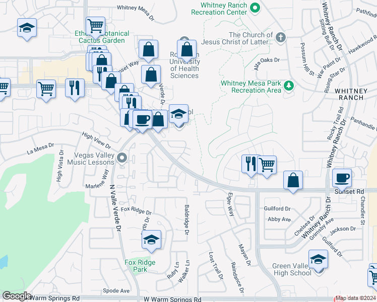 map of restaurants, bars, coffee shops, grocery stores, and more near 1801 Scimitar Drive in Henderson