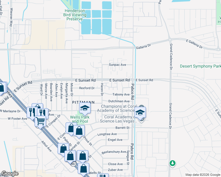 map of restaurants, bars, coffee shops, grocery stores, and more near 511 Tabony Avenue in Henderson