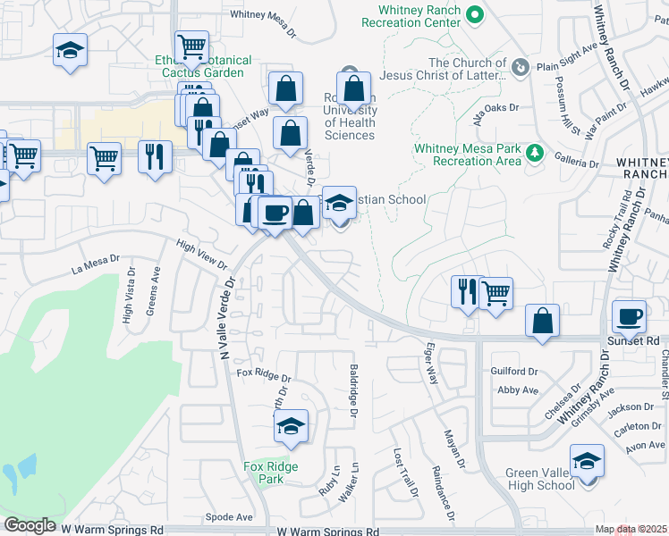 map of restaurants, bars, coffee shops, grocery stores, and more near 1801 Scimitar Drive in Henderson