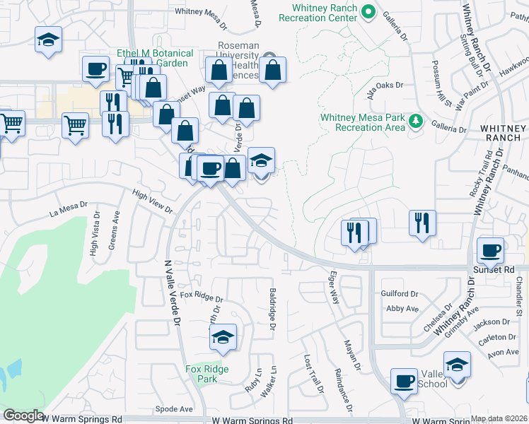 map of restaurants, bars, coffee shops, grocery stores, and more near 1915 Cutlass Drive in Henderson