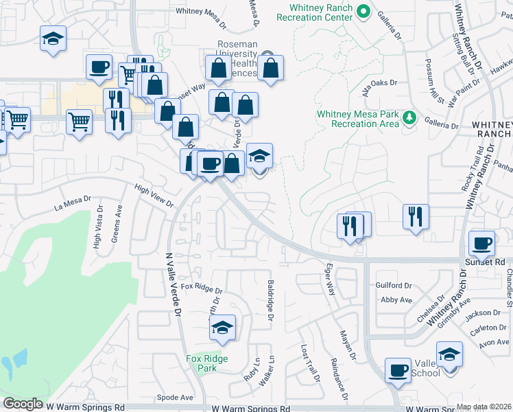 map of restaurants, bars, coffee shops, grocery stores, and more near 1947 Cutlass Drive in Henderson