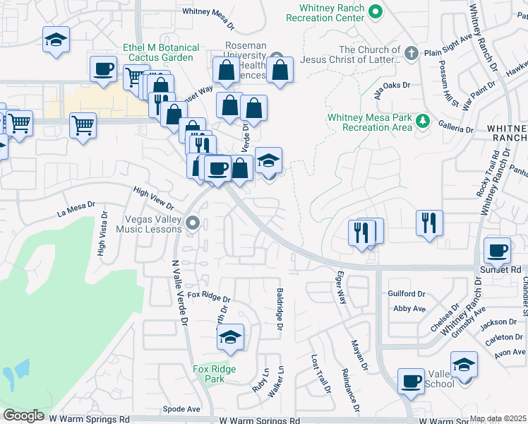 map of restaurants, bars, coffee shops, grocery stores, and more near 1947 Cutlass Drive in Henderson