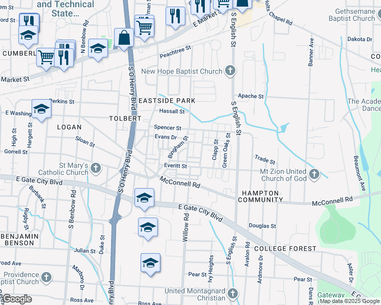 map of restaurants, bars, coffee shops, grocery stores, and more near 609 Old Heritage Trail in Greensboro