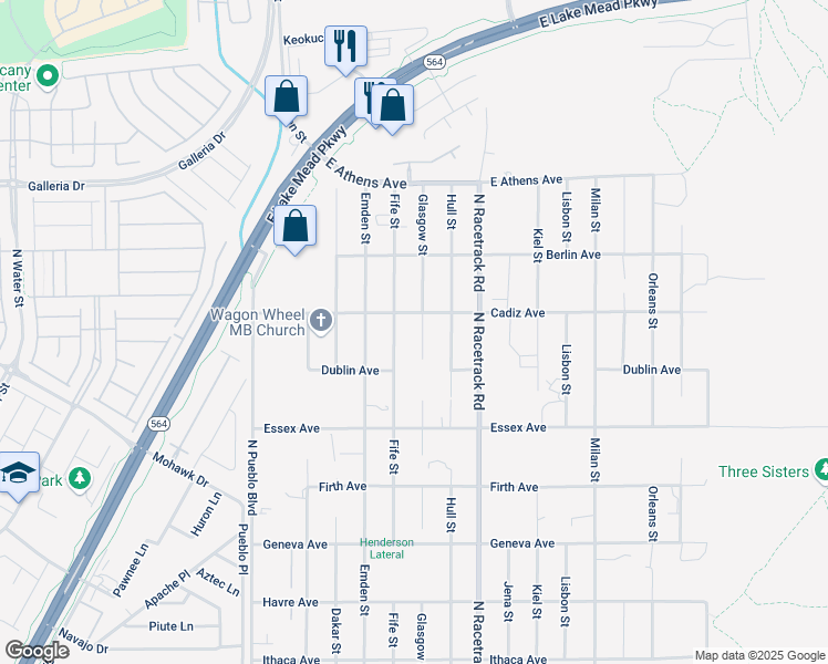 map of restaurants, bars, coffee shops, grocery stores, and more near 636 Glasgow Street in Henderson