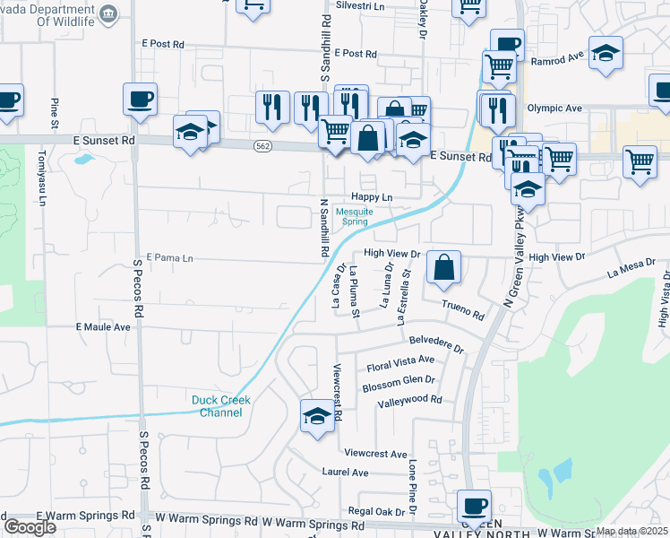 map of restaurants, bars, coffee shops, grocery stores, and more near 2430 La Casa Drive in Henderson